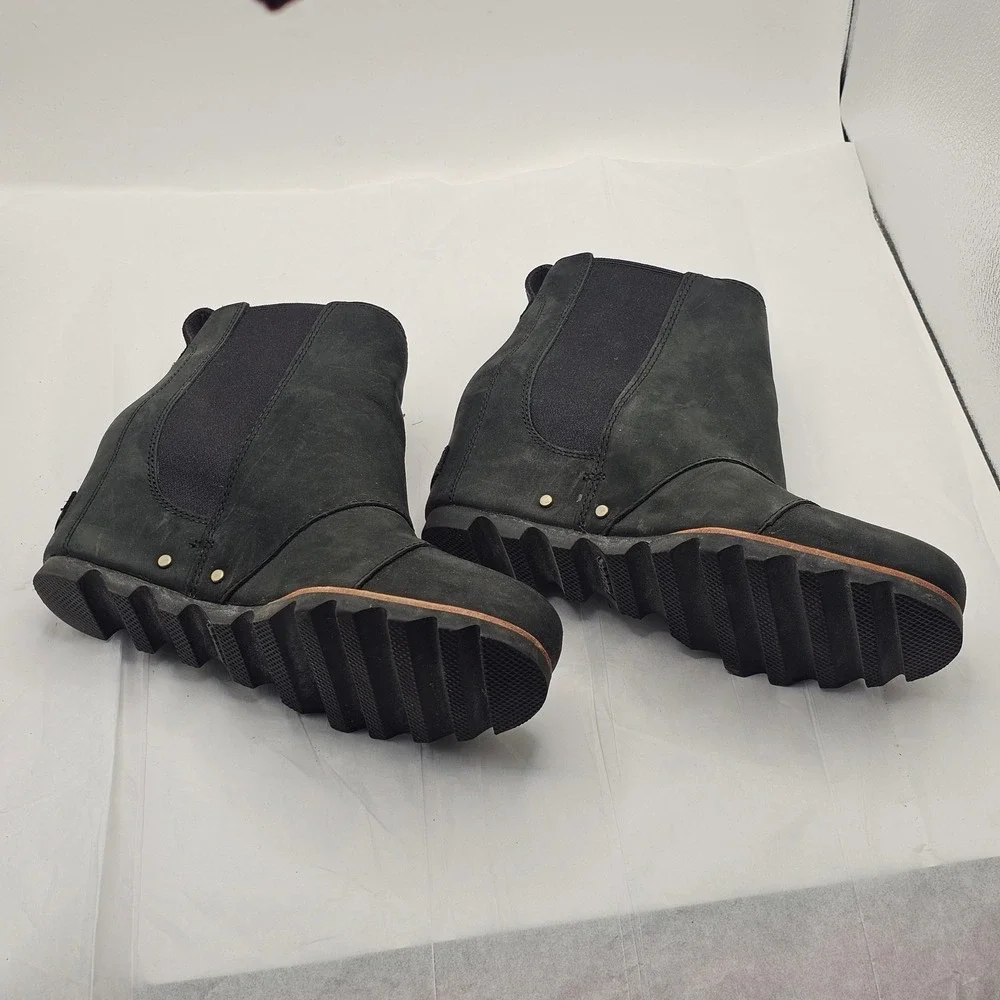 Sorel‎ Lea Wedge Leather Chelsea Boot 7.5 Black Waterproof Outdoor Pull On Tab